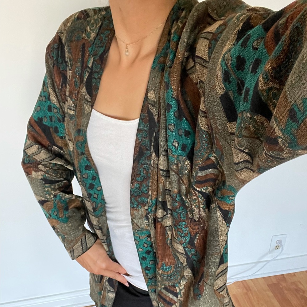 Vintage Teal Patterned Blazer Jacket